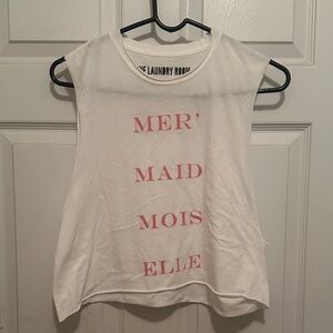 The Laundry Room White Muscle Tee with Pink Lettering